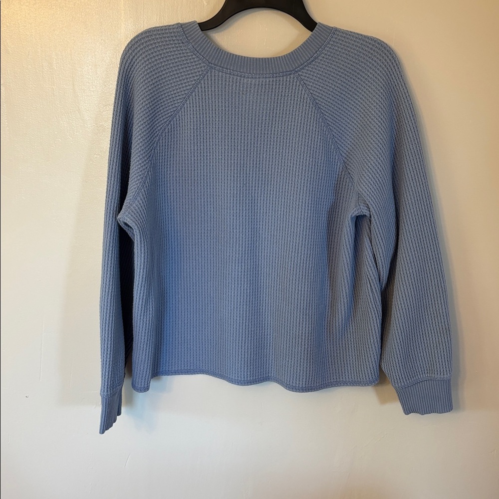Old Navy Blue Waffle Henley Top - Picture 2 of 7